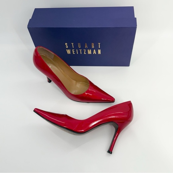 Stuart Weitzman Princess Red Patent Leather Pumps Women’s Size 7.5N - Picture 11 of 15